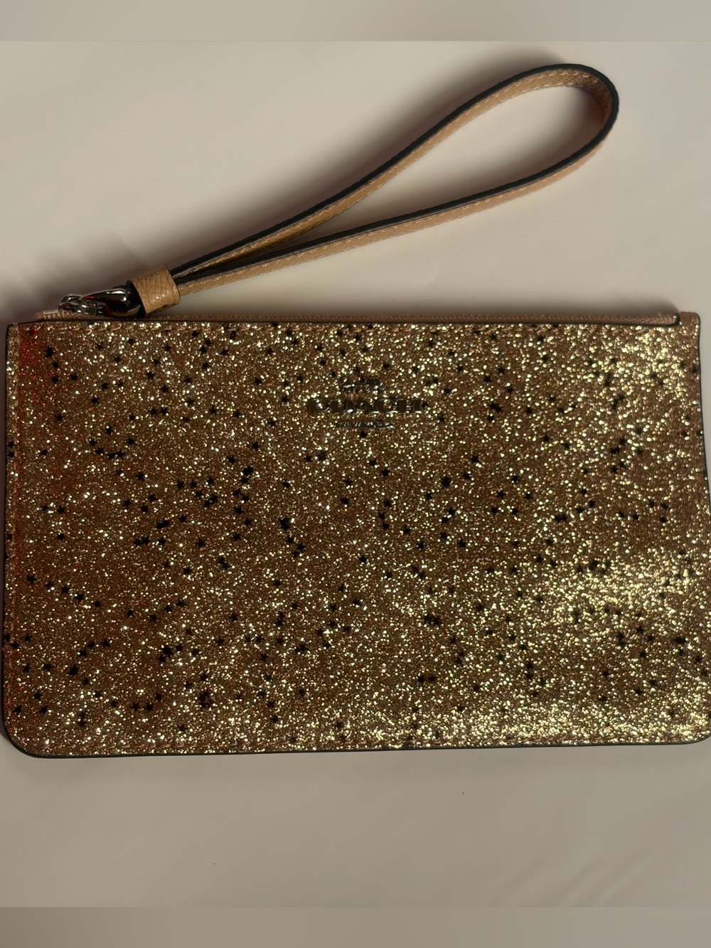 Coach F38641 Star Glitter Gold Metallic Leather Wristlet Wallet Sparkle NWOT